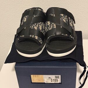 Black and Beige Slide Sandals